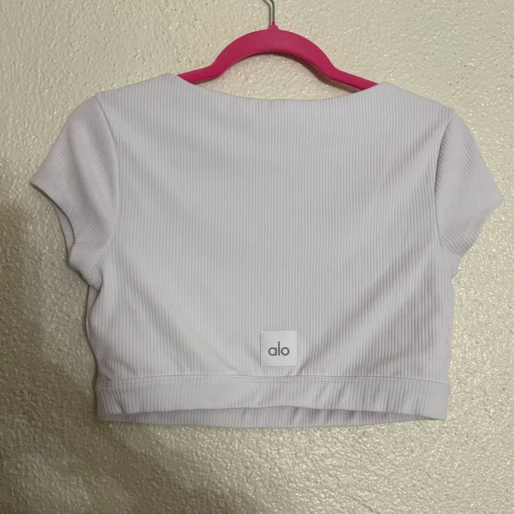 ALO Yoga Blissful Henley Ribbed Bra crop Top White color Size Large